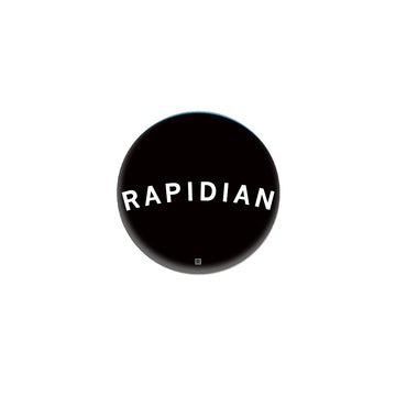 Circular black metal button logo with the white text RAPIDIAN across the center and a small registration mark at the bottom.