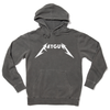 A dark gray, union made hooded sweatshirt featuring the word RAYGUN printed in a white, stylized heavy metal font.