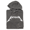 Charcoal gray union made hoodie with RAYGUN printed on the chest in a stylized white font.