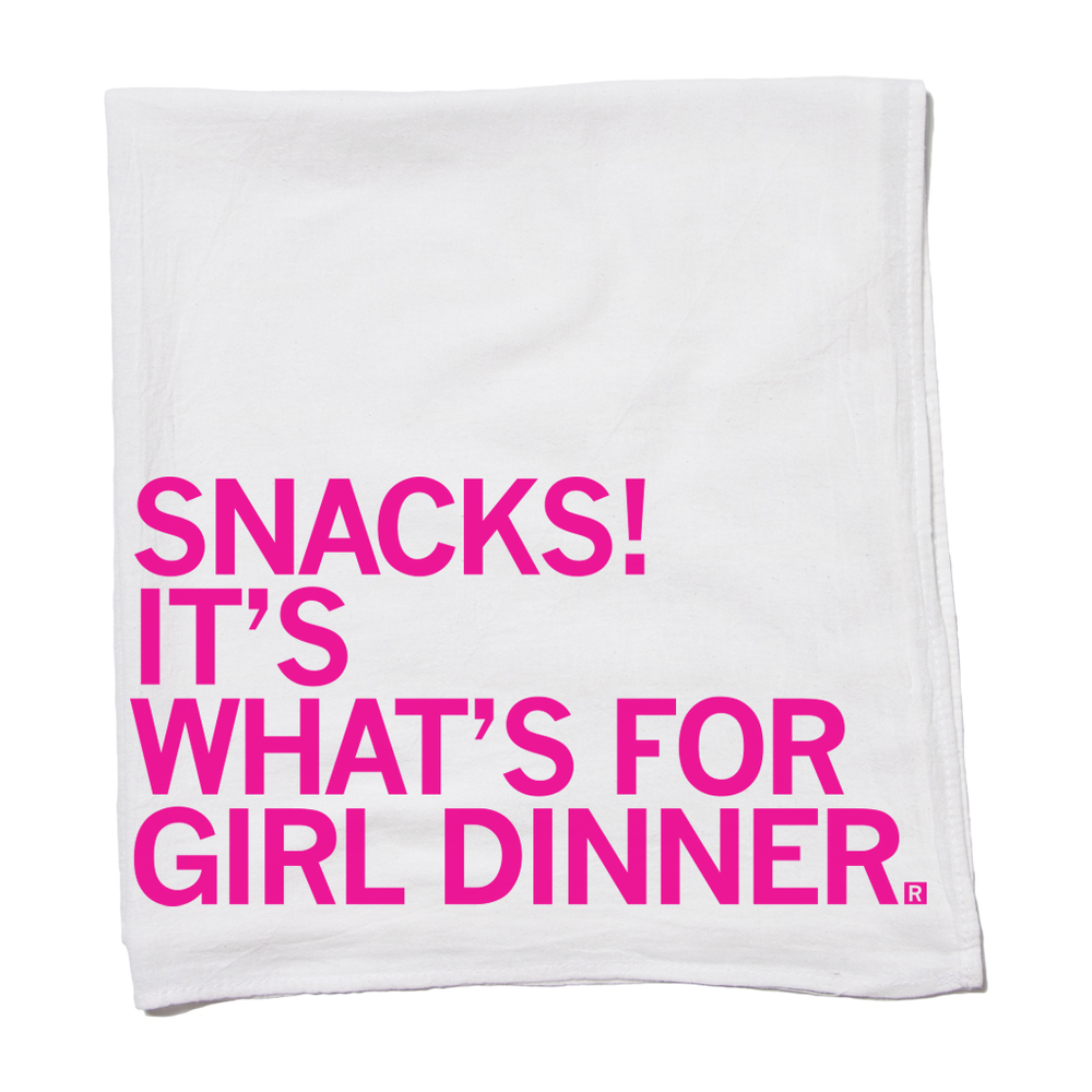 Snacks! It's what's for Girl Dinner Tea Towel