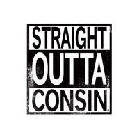 square black & white sticker that says "Straight outta consin"