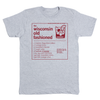 Gray RAYGUN t-shirt featuring a red Wisconsin Old Fashioned cocktail recipe, including a diagram of the drink and a list of ingredients.