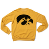 Gold crewneck RAYGUN sweatshirt with the University of Iowa Hawkeye logo in black on the chest.