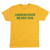 Kelly green crew-neck t-shirt with the text UNDERCOVER BEARS FAN. printed on the chest.