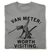 Heavyweight gray t-shirt featuring a graphic of a pterodactyl with a glowing beak and the text VAN METER: WORTH VISITING.