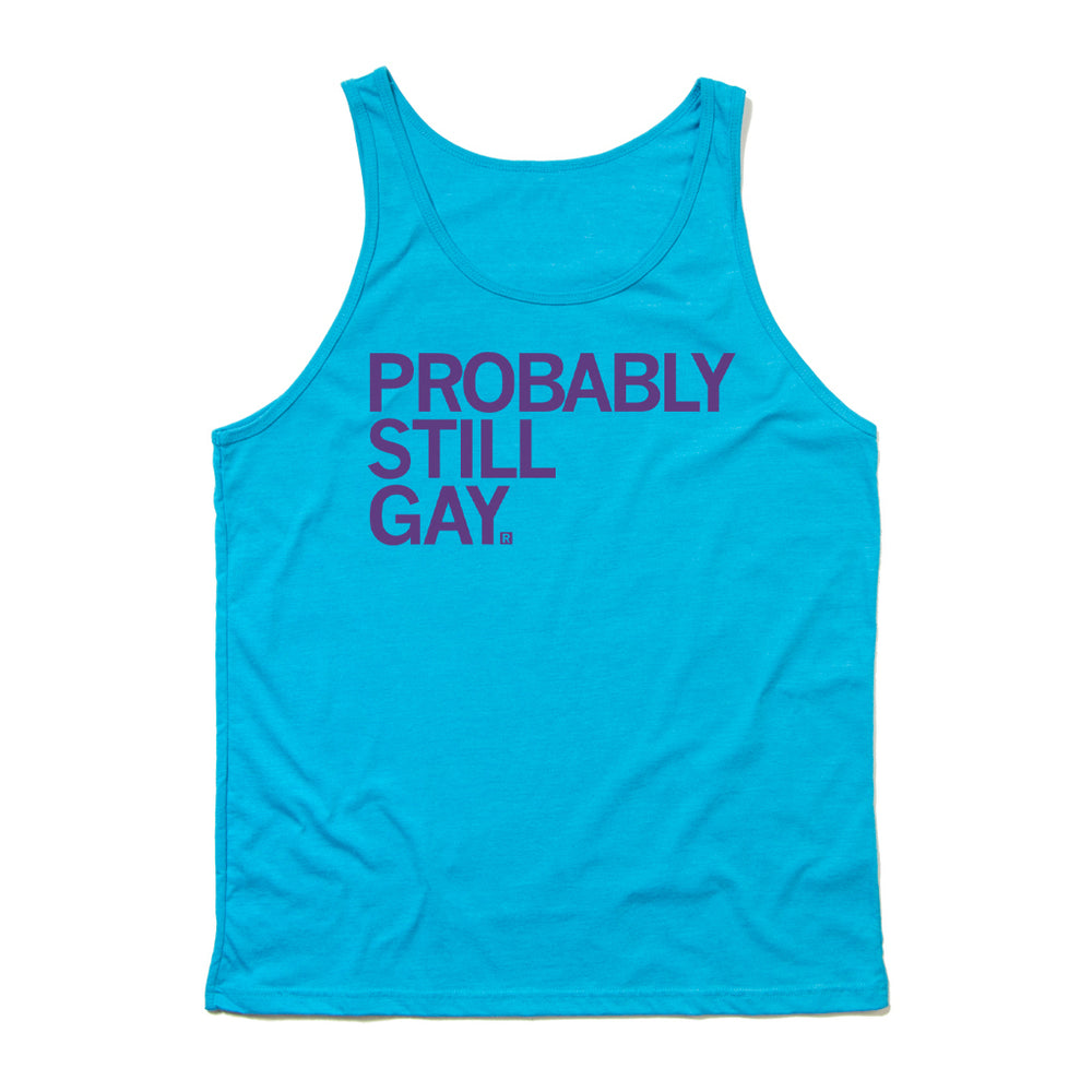 Probably Still Gay Pride 2021 Tank Top Standard Unisex Raygun LGBTQA Magenta Neon Blue