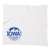 White RAYGUN bandana featuring a blue graphic with a mountain silhouette, the text IOWA!, and the caption The answer to lifes eternal question: Whos drinking so much Busch Light!?!?.