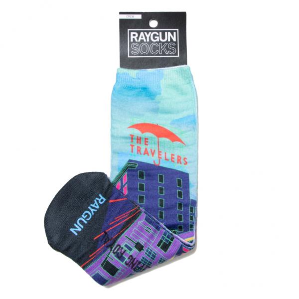 Des Moines Skyline Umbrella Colorized Socks - Red Umbrella