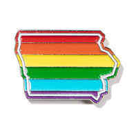 Rainbow Iowa Outline Enamel Pin