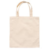 Plain beige canvas tote bag with two handles, decorated with a pollinator-friendly design.