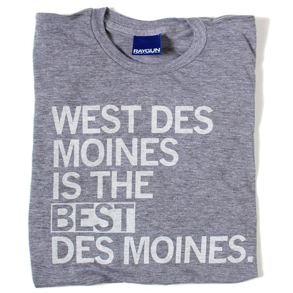 Gray West Des Moines T-shirt featuring the white printed text: WEST DES MOINES IS THE BEST DES MOINES.