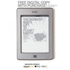 A Kindle e-reader displaying a Des Moines union printed book titled The Midwest: Gods Gift to Planet Earth!, with text noting a free digital copy is included that is optimized for Kindle, iPad, and Nook.