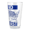 Clear, dishwasher-safe pint glass featuring a map of the United States with NO and AST in large blue letters, highlighting the interior states and labeling the East Coast.