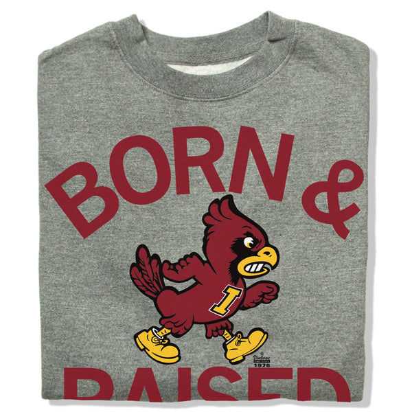 Iowa State Born and Raised Vintage Grey Sweatshirt