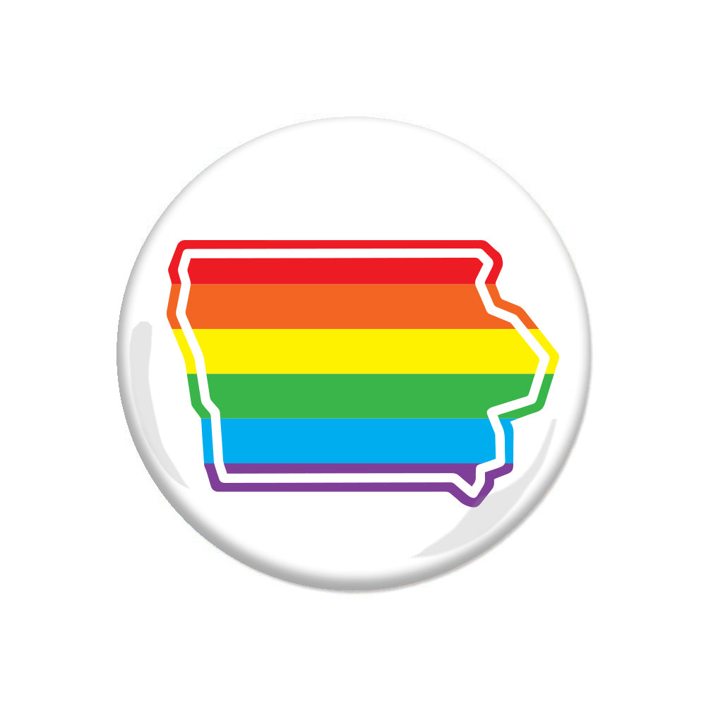 Rainbow Iowa Outline Pride Button