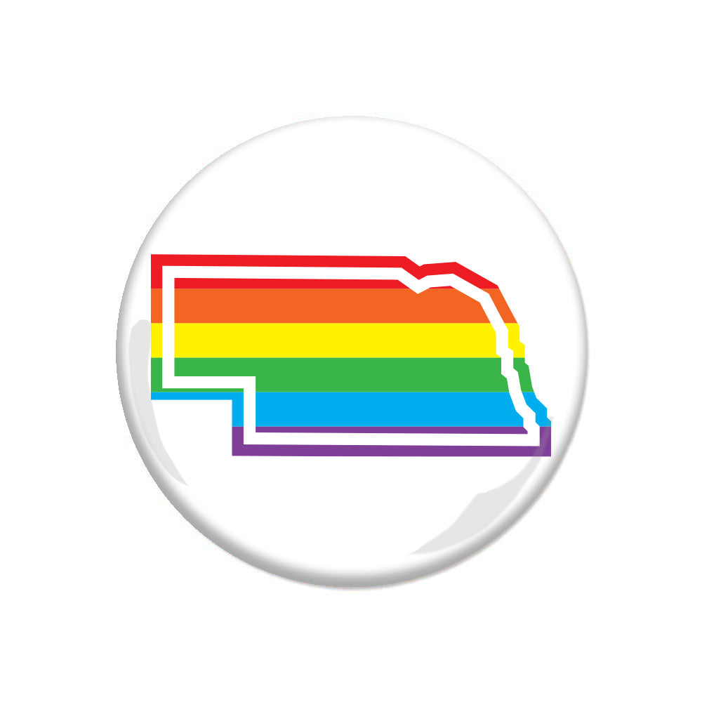 Rainbow Nebraska Outline Pride Button