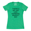 A bright green sweatshop-free t-shirt with the text THERES NO DAY LIKE FARMERS MARKET DAY. printed in black.