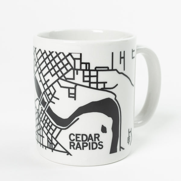 CR Map Mug Cedar Rapids Iowa Midwest Maps State City Coffee Beverage Print Drink Mugs White Black Raygun
