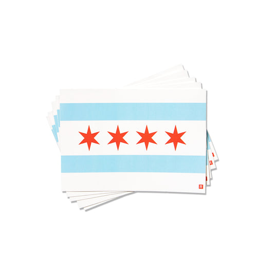 A stack of Chicago flag vinyl stickers.