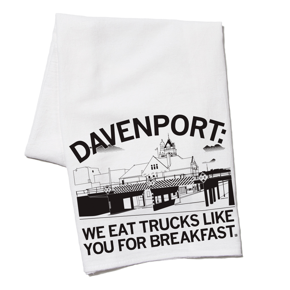 Davenport: Trucks for Breakfast Kitchen Towel