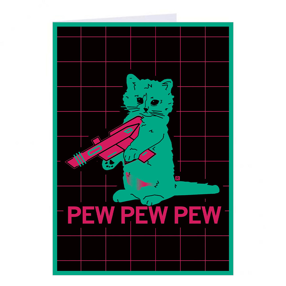 Pew Pew Pew Cat Gary Pancake 80s Vaporwave Computer Retro Greeting Card Pet Pets Raygun Watermelon 