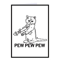 pew pew pew gary pancake cat cats raygun black white greeting card pets pet raygun cartoon