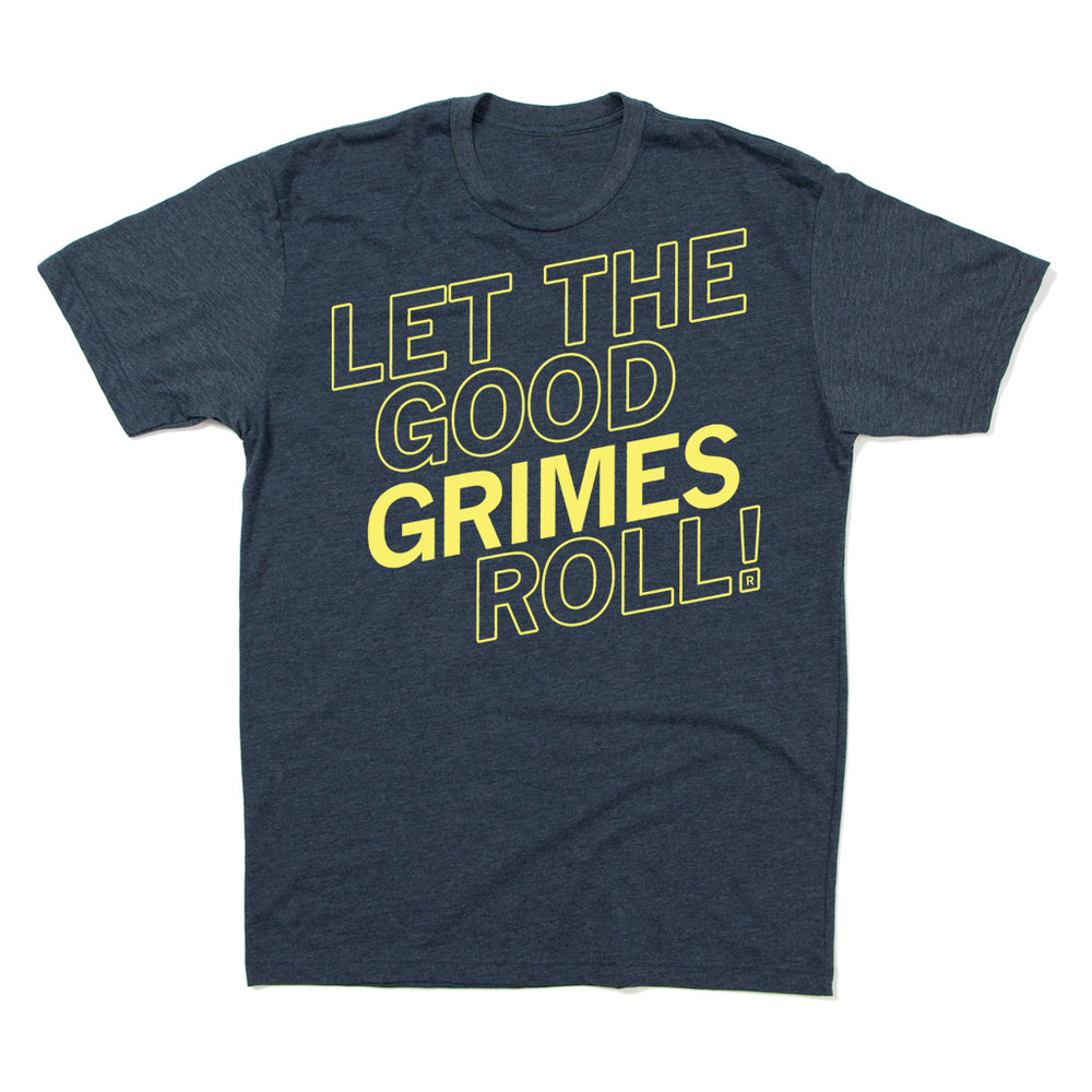 Let the Good Grimes Roll! Des Moines Iowa State City Midwest Heather Navy Lemon Yellow Raygun T-Shirt Standard Unisex Snug