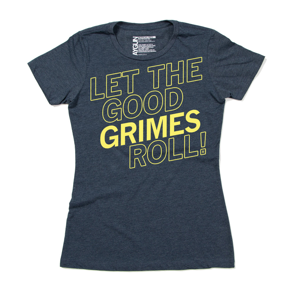 Let the Good Grimes Roll! Des Moines Iowa State City Midwest Heather Navy Lemon Yellow Raygun T-Shirt Standard Unisex Snug