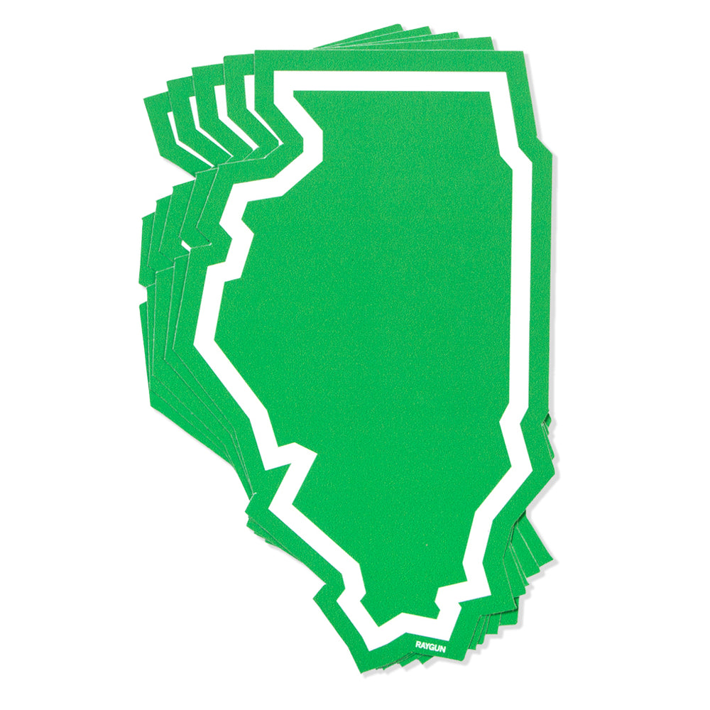 Illinois Green White Outline State Chicago Stocker Stickers Midwest Quad Cities Die-Cut