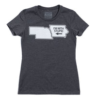Iowa I'm With Stupid Nebraska Charcoal Black White Raygun T-Shirt Standard Unisex Snug