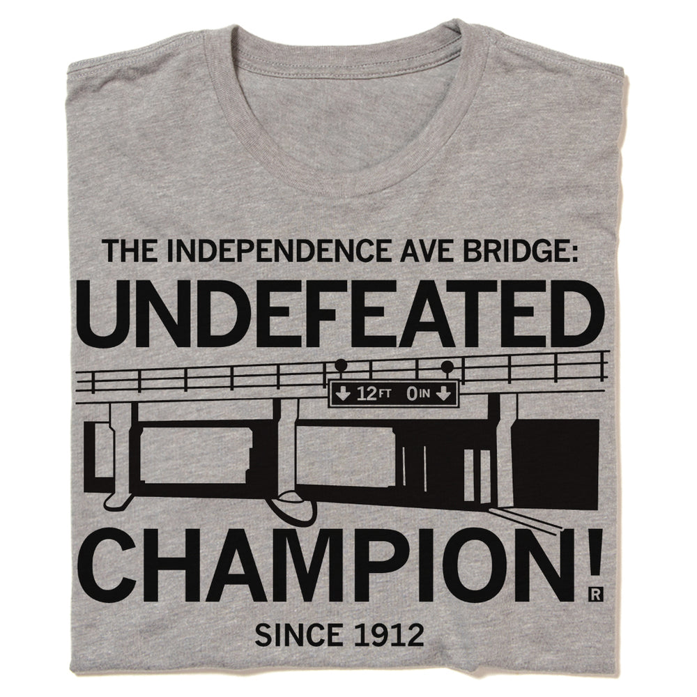 The Independence Ave Bridge: Undefeated Champion Since 1912 Kansas City Midwest Black Dark Heather Grey Traffic Cars Raygun T-Shirt Standard Unisex Snug