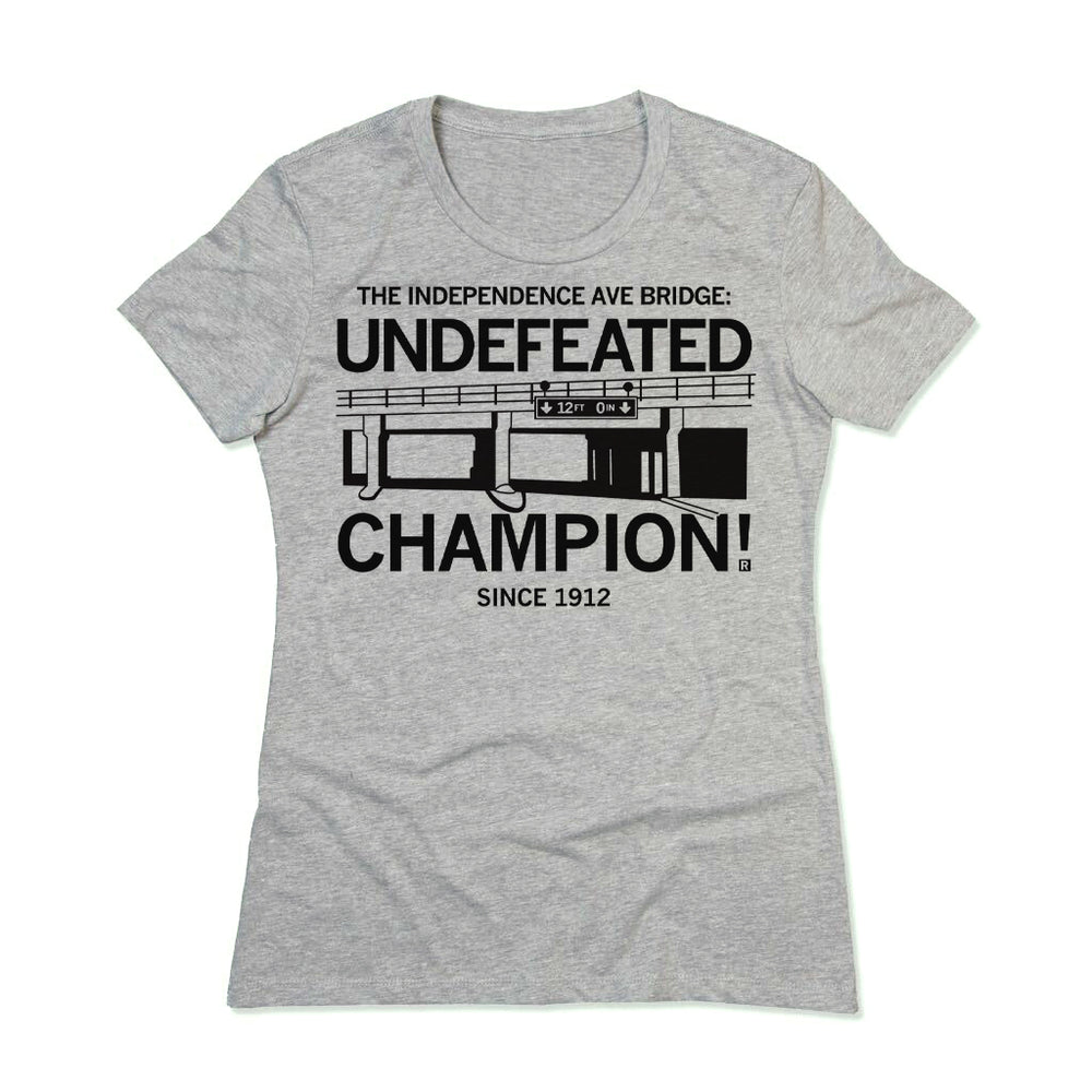 The Independence Ave Bridge: Undefeated Champion Since 1912 Kansas City Midwest Black Dark Heather Grey Traffic Cars Raygun T-Shirt Standard Unisex Snug