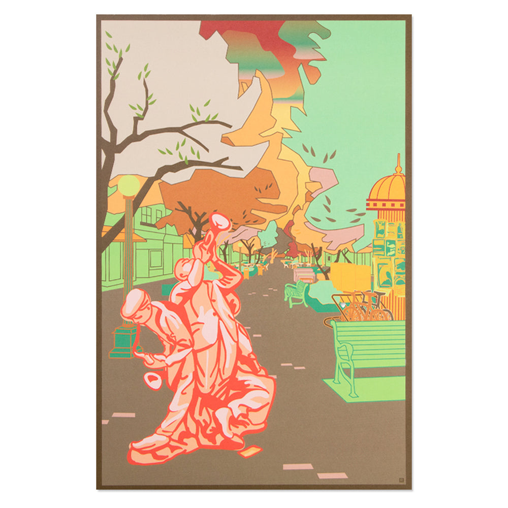 IC Ped Mall Illustration Mint Poster