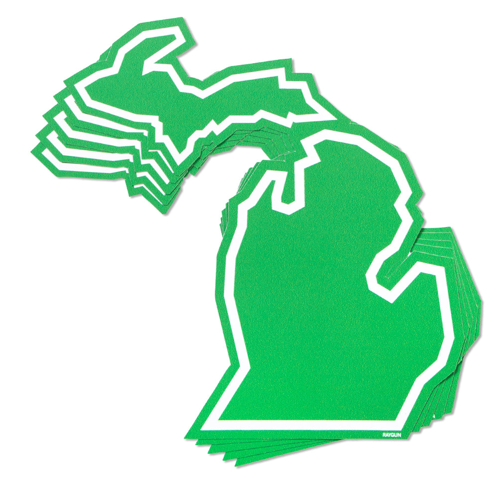 Michigan Outline Sticker Die-Cut Great Lakes Green White State Detroit