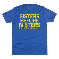 Mount Mercy University Sisters Before Misters College Lemon Heather Royal Blue Raygun T-Shirt Snug Standard Unisex Education Teaching Cedar Rapids Iowa