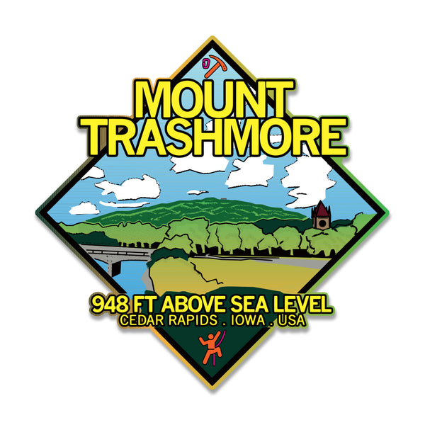Mount Trashmore Mt. 948 Ft Above Sea Level Cedar Rapids Iowa USA State Colorized Midwest Color Sticker Stickers Die-Cut Raygun
