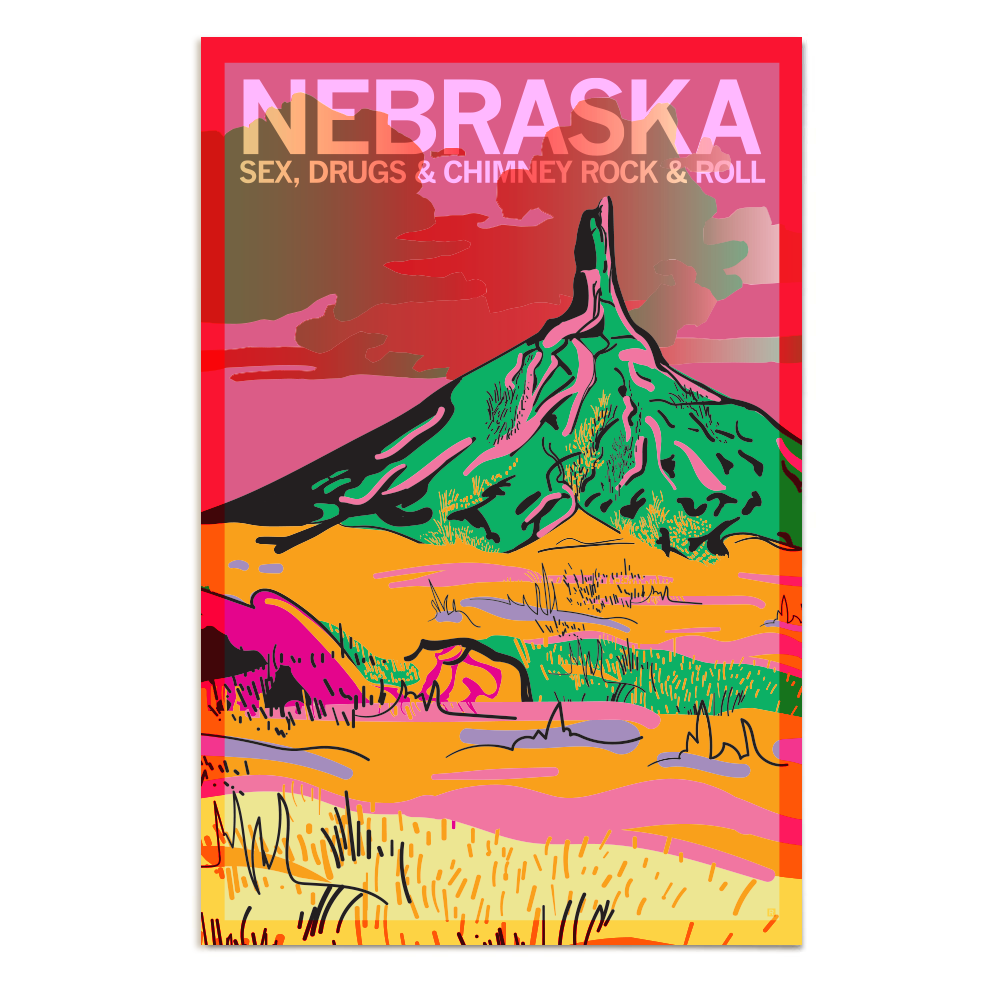 Nebraska Sex, Drugs, Chimney Rock Illustration Poster pic image picture