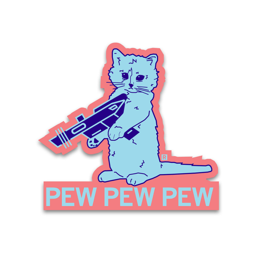 Pew Pew Pew Baby Blue & Peach Die-Cut Sticker