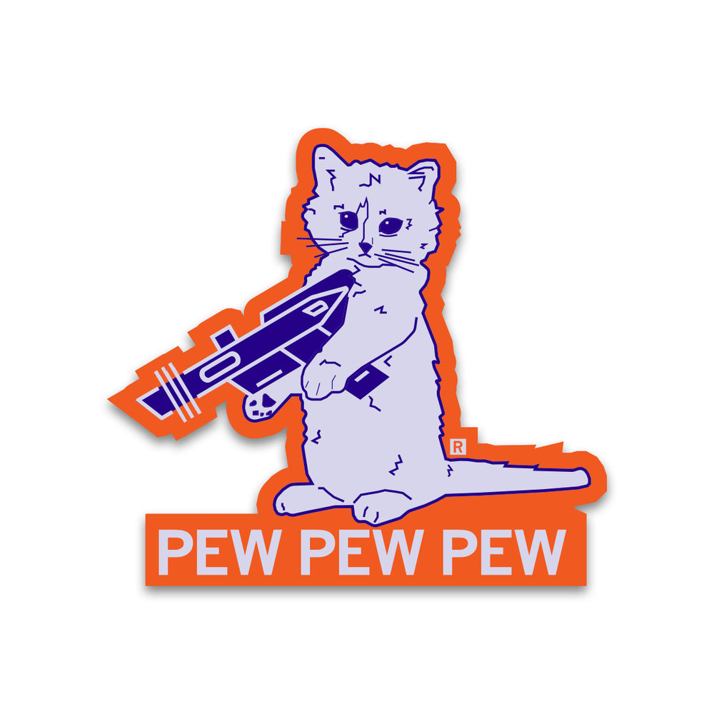 Pew Pew Pew Lavender & Orange Die-Cut Sticker
