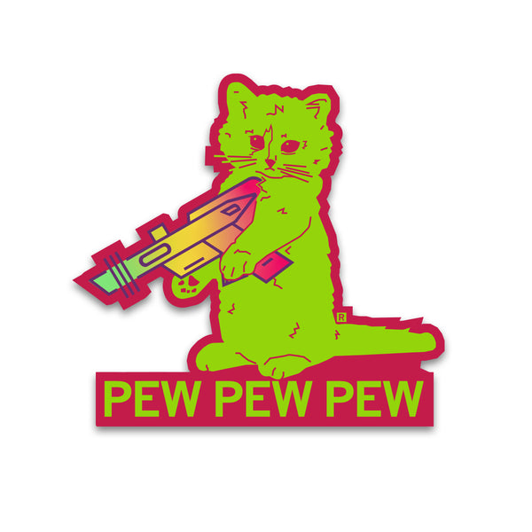Pew Pew Pew Neon Green Die-Cut Sticker