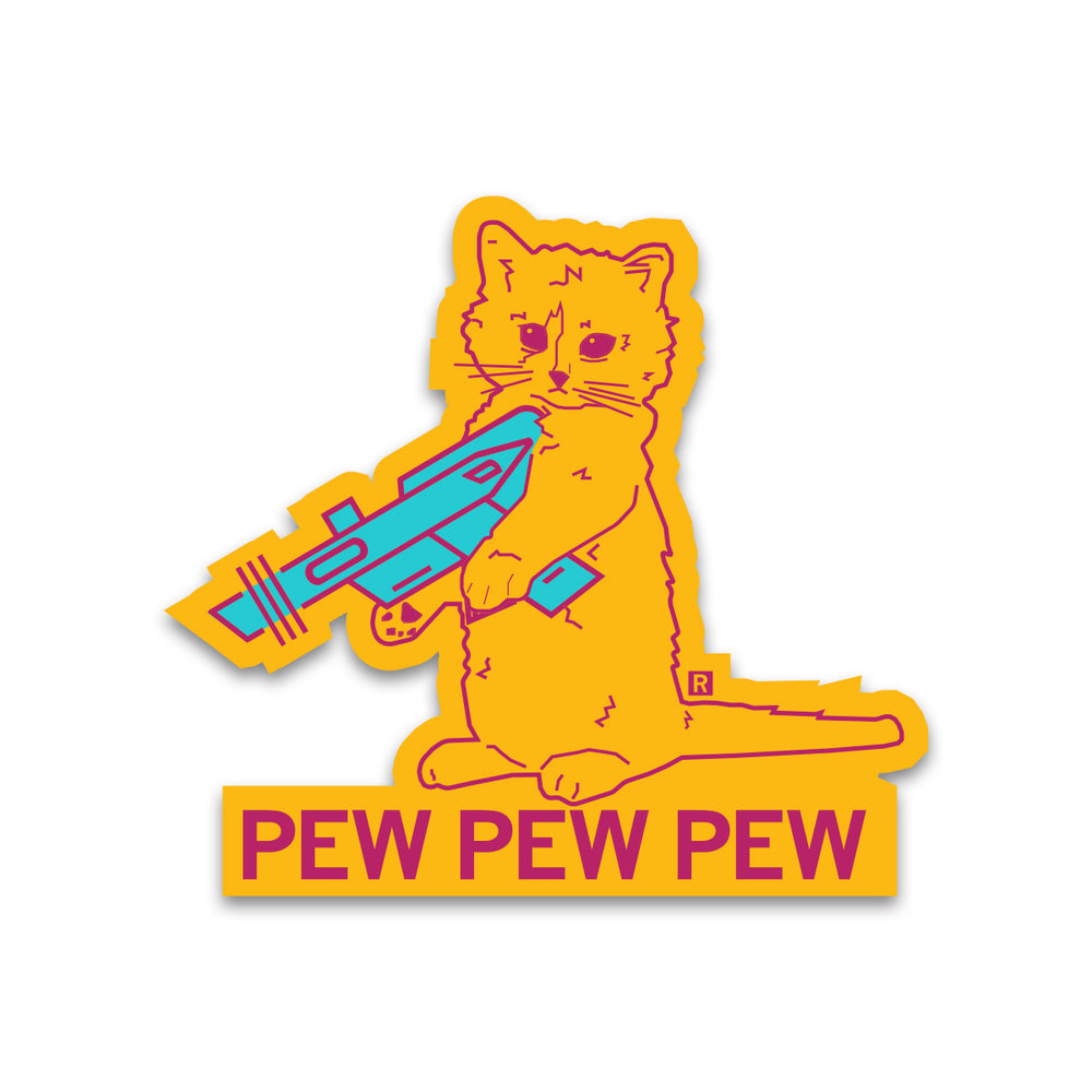 Pew Pew Pew Neon Orange & Purple Die-Cut Sticker