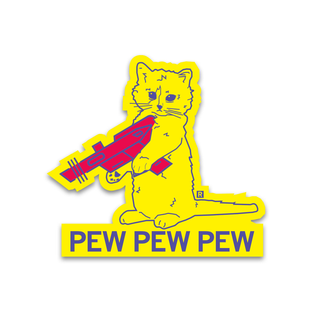 Pew Pew Pew Neon Yellow & Purple Die-Cut Sticker