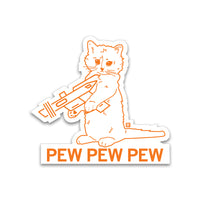 Pew Pew Pew White & Orange Outline Die-Cut Sticker