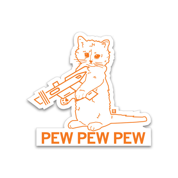 Pew Pew Pew White & Orange Outline Die-Cut Sticker
