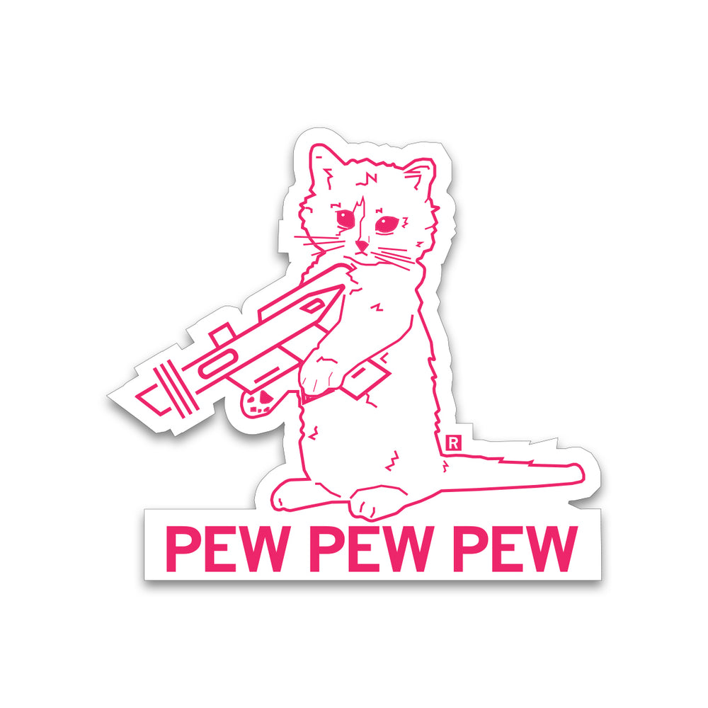 Pew Pew Pew White & Pink Outline Die-Cut Sticker