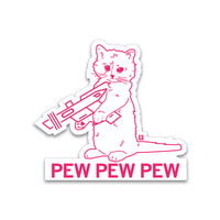 Pew Pew Pew White & Pink Outline Die-Cut Sticker