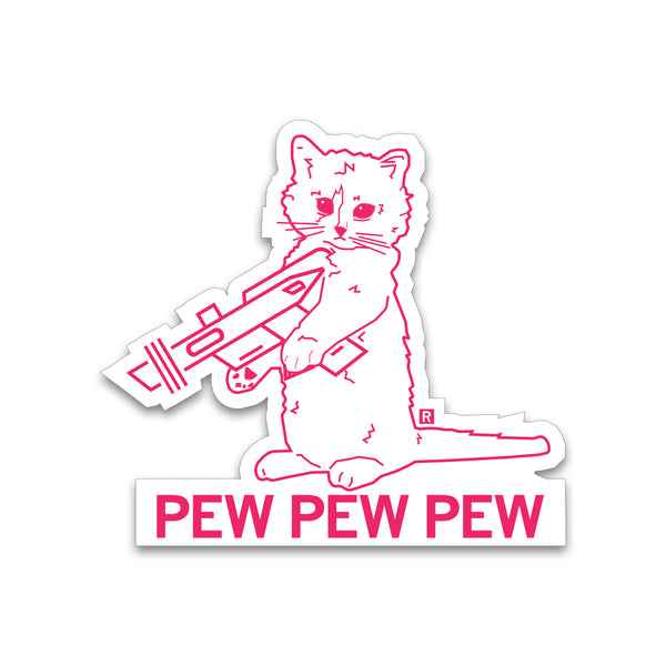 Pew Pew Pew White & Pink Outline Die-Cut Sticker