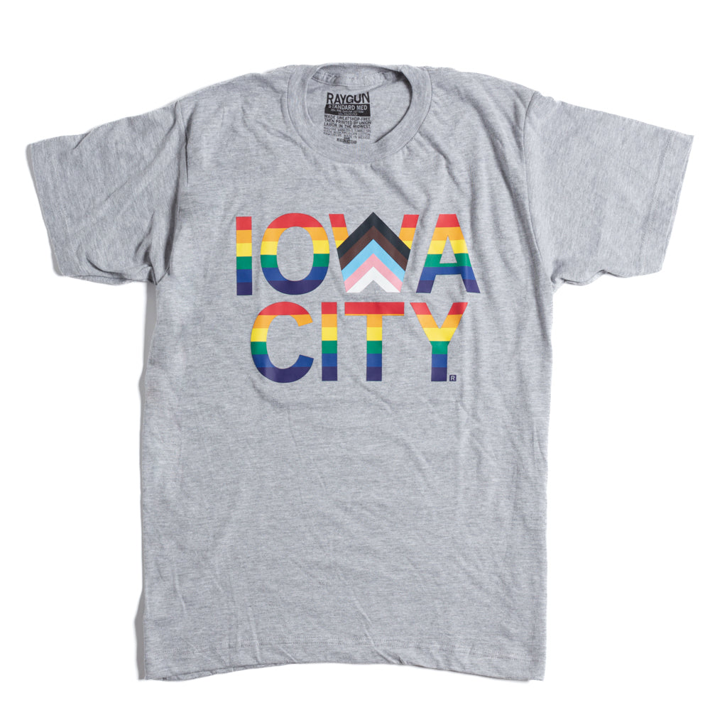 Iowa City Text Progress Pride Flag T-Shirt