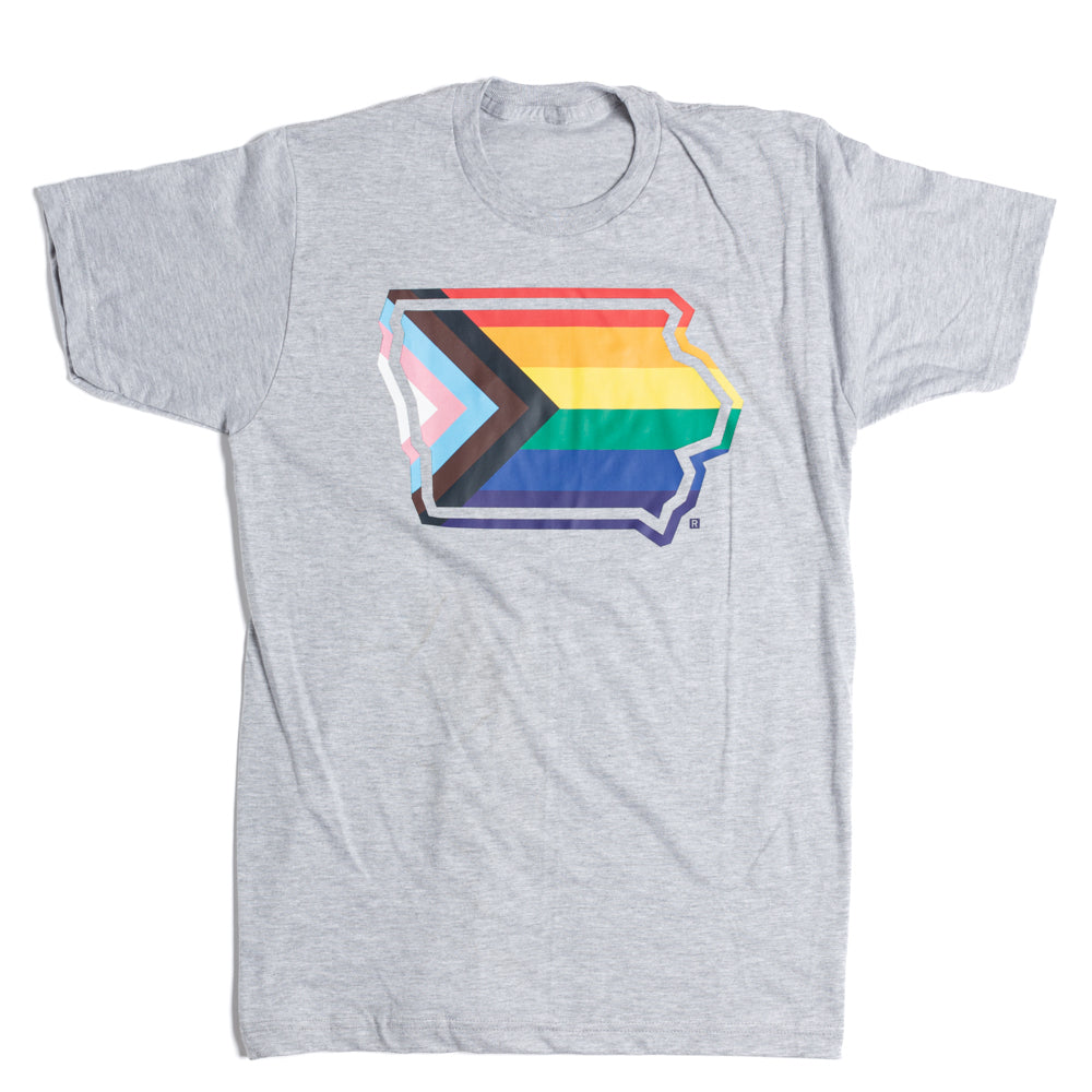 Iowa Outline Progress Pride Flag T-Shirt