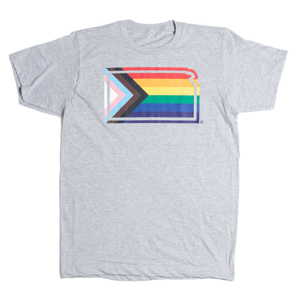 Kansas Outline Progress Pride Flag T-Shirt